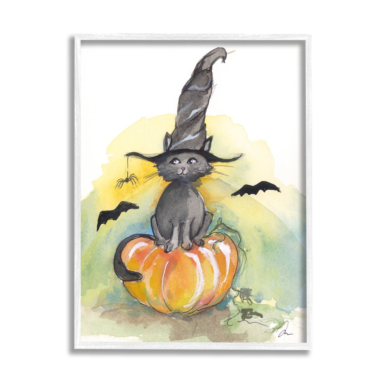 Stupell Industries Witch Cat on Pumpkin Framed Giclee Art